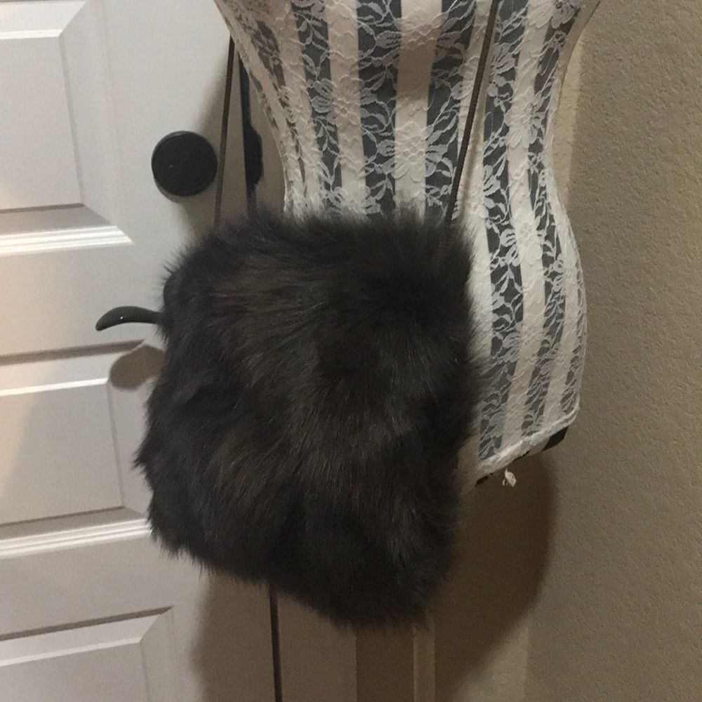 Chocolate brown fox purse and‎ hand muff